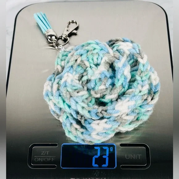 Crochet Blue Ombre Flower Bag Charm - Picture 5 of 6
